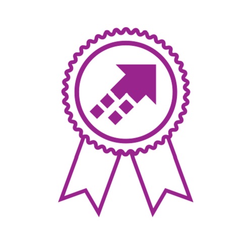 KTI_Initiative of the Year Award Icon_Purple_Without Names 500x500 KTI Initiative of the Year Award - Purple and White Badge Icon with Purple Arrow Shooting to the Top-Right Corner